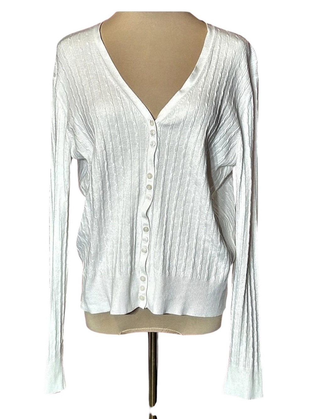 Talbots Cable Knit V-Neck Cardigan White Size Large